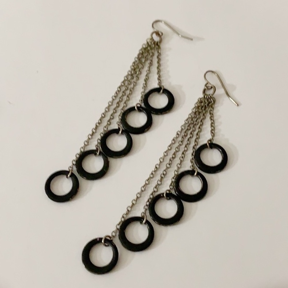 Multiple Circle Black & Silver Earrings
